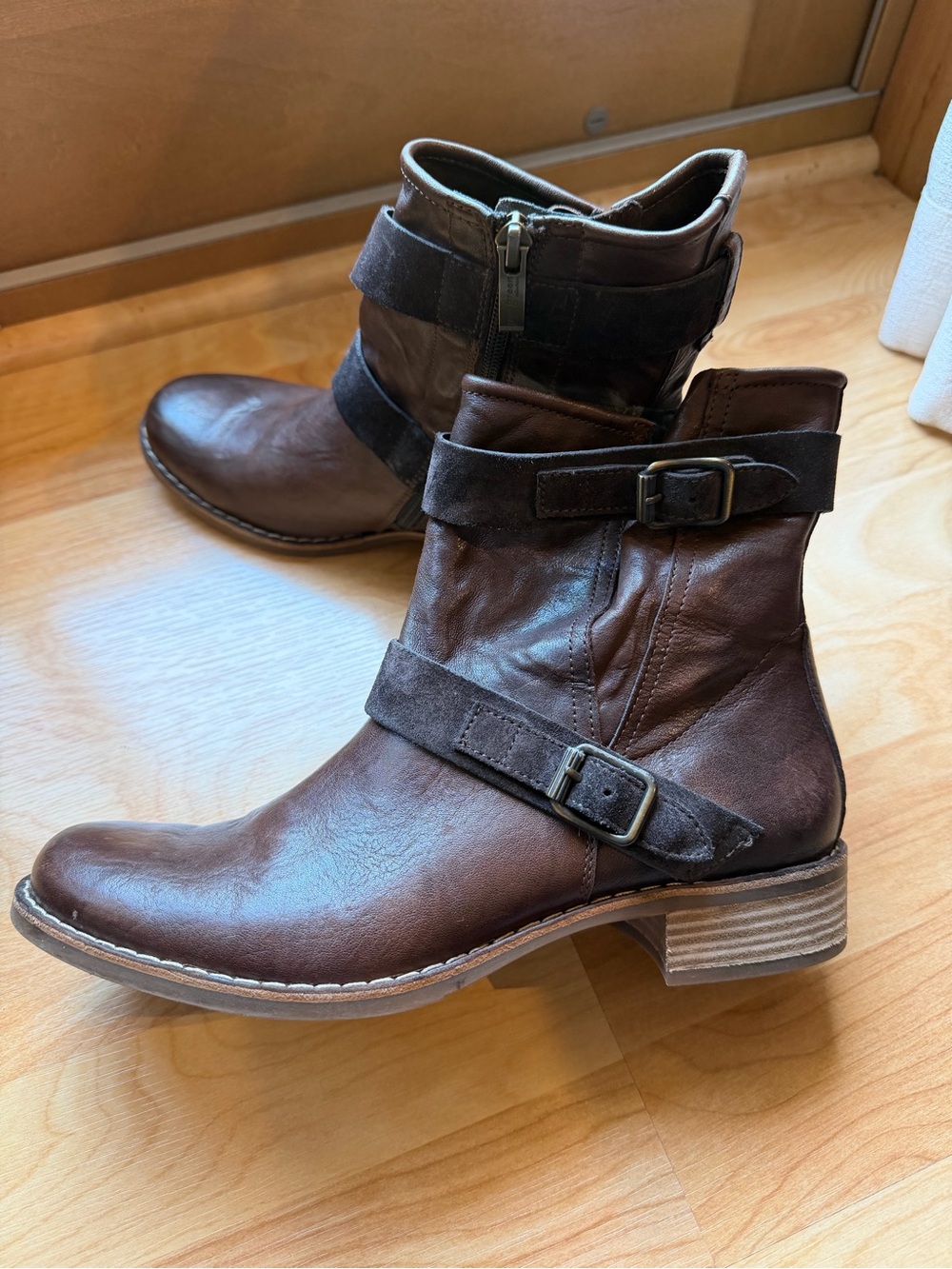 Paul Green ALLY Moto Ankle Women’s Brown Leather Buckle UK 5.5 ( US 8)